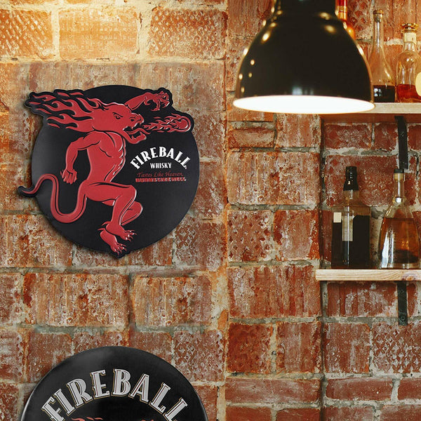 Fireball Whisky Tastes Like Heaven Burns Like Hell Embossed Metal Sign