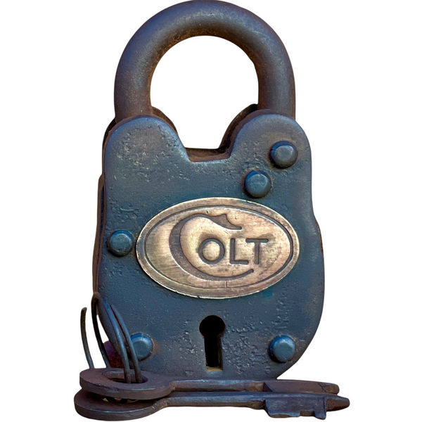 Colt Gate Lock W/ 2 Working Keys & Antique Vintage Finish Brass Tag W/ Colt Logo