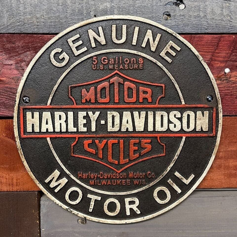 HD Genuine Motor Oil Cast Iron Sign, Indian Triumph Motorcycles Bar Man Cave