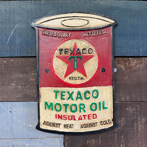 Texaco Motor Oil Can Plaque Sign With Painted Antique Vintage Finish, Wall Decor