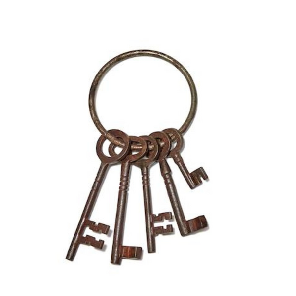 Iron Jailer Keys (5) Old West Vintage Style Antique Finish 5 Keys and Key Ring