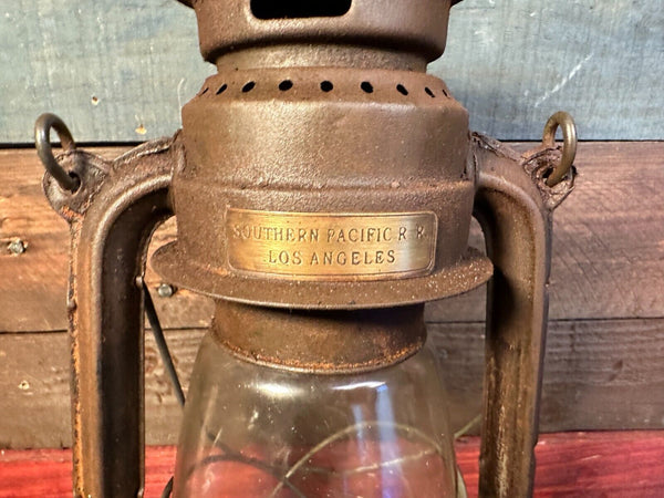 Southern Pacific R.R. Los Angeles 13" Metal Railroad Lantern With Antique Finish