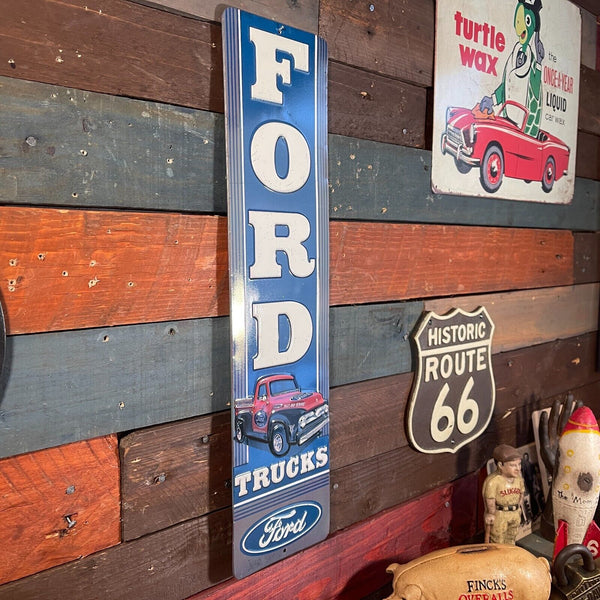 Ford Trucks Sales And Service Die Cut Embossed Hanging Metal Sign