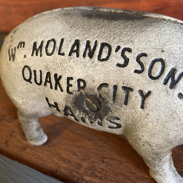 Wm. Moland's Sons Quaker City Hams Cast Iron Piggy Bank, Pig Collectible