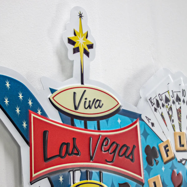 Viva Las Vegas Royal Flush Embossed & Shaped Metal Sign