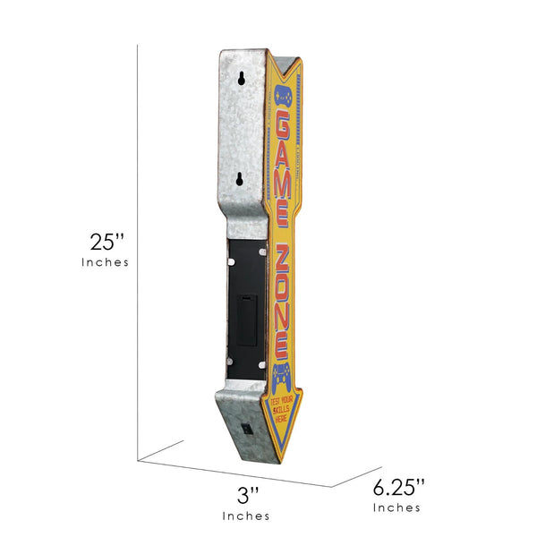 Game Zone Double Sided 25" LED Sign Retro Arcade & Vintage Arrow Shaped Design