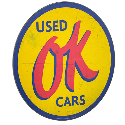 Chevrolet OK USED CARS Oversized 40" Round Metal Sign Home Man Cave Wall Decor