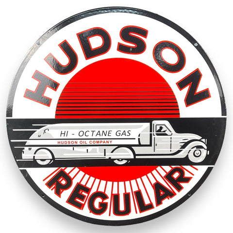 Hudson Oil Co. Porcelain Enamel Double Sided 24" Sign