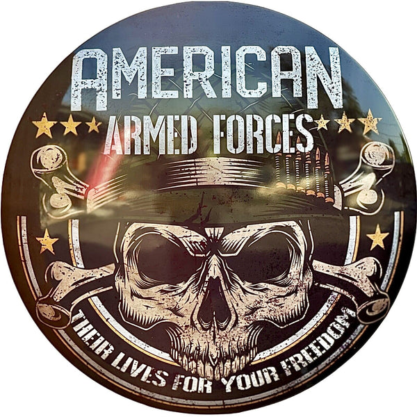 American Armed Forces Dome Sign, 15" Round Metal, Man Cave Game Room Wall Decor