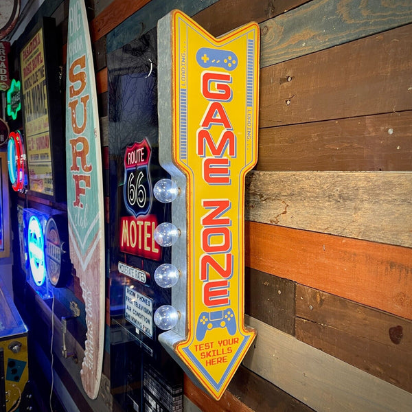 Game Zone Gamer Double Sided LED Sign W/ Retro Vintage And Arrow Shaped Design