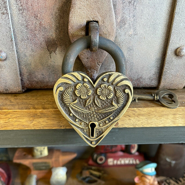 Victorian Ornate Heart Shaped Brass Lock With Antique Vintage Finish Steampunk