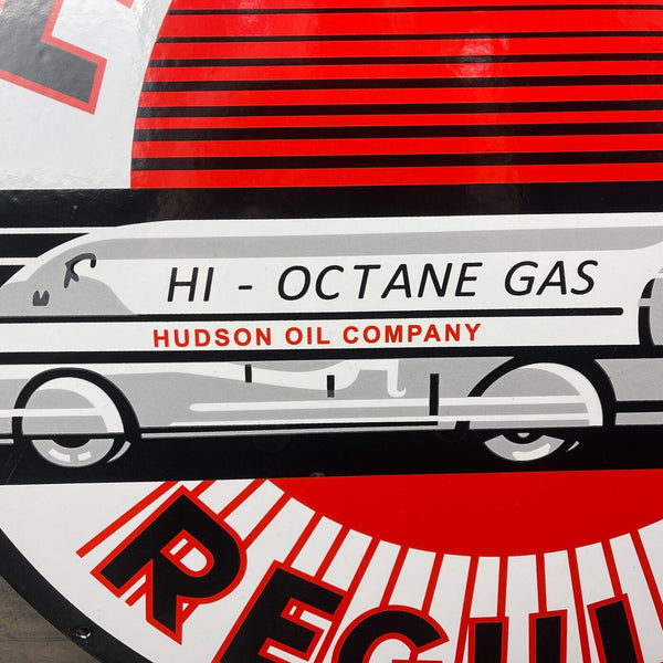 Hudson Oil Co. Porcelain Enamel Double Sided 24" Sign