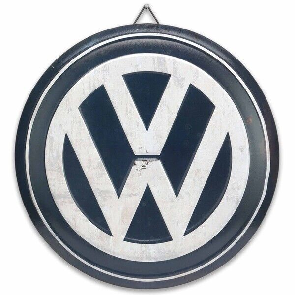 VW Volkswagen Round Metal Button Sign With Vintage Distressed Licensed Design