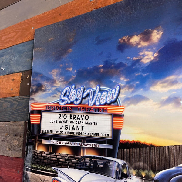 Skyview Drive-In Theatre Lacquer Canvas 28" x 22"  Retro Movie Marquee Wall