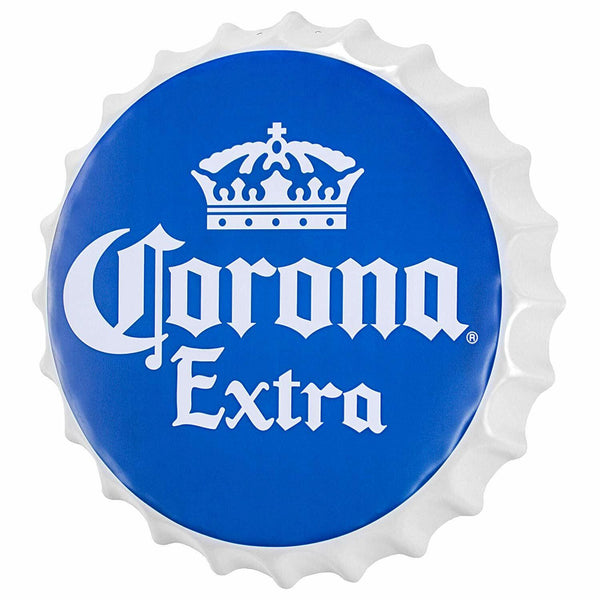 Corona Extra Beer Crown Logo Bottle Cap Shaped Metal Sign Game Room Man Cave Bar