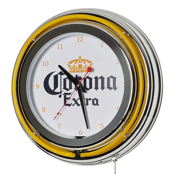 Corona Retro Neon Clock Round Design Flashing or Static Yellow Light