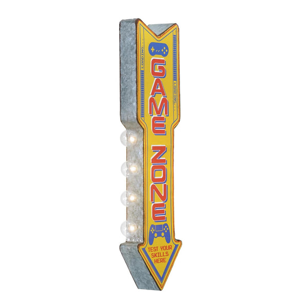 Game Zone Double Sided 25" LED Sign Retro Arcade & Vintage Arrow Shaped Design