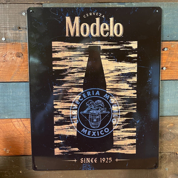 Modelo Gold Bottle 15" x 12" Tin Metal Beer Sign W/ Reinforced Hemmed Edges