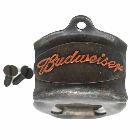 Budweiser Wall Mounted Bottle Opener, Die Cast With Painted Antique Finish