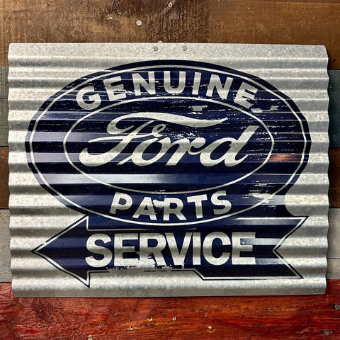 Ford Genuine Parts & Service Corrugated Metal Wall Sign Home Man Cave Bar Decor