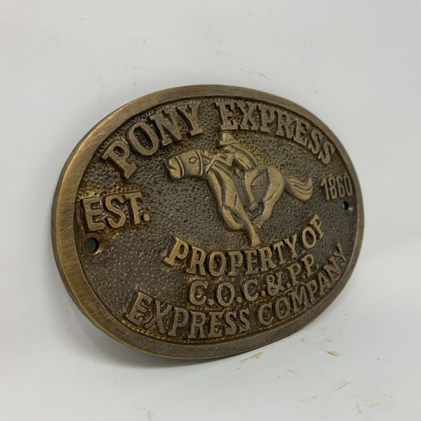 Pony Express Old West Sold Brass Plaque With Raised Letters And Antique Finish