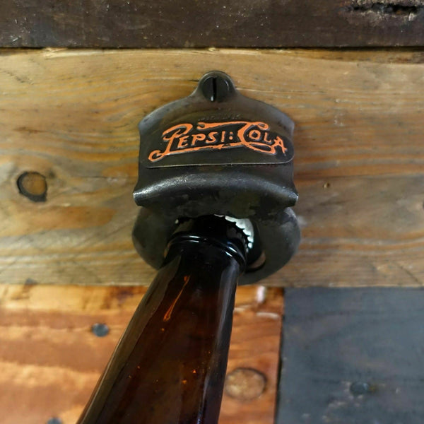 Pepsi Cola Wall Mounted Bottle Opener, Die Cast With Painted Antique Finish