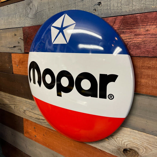 Mopar Shield Dome Sign, 15" Round Metal, Home Bar Man Cave Game Room Wall Decor