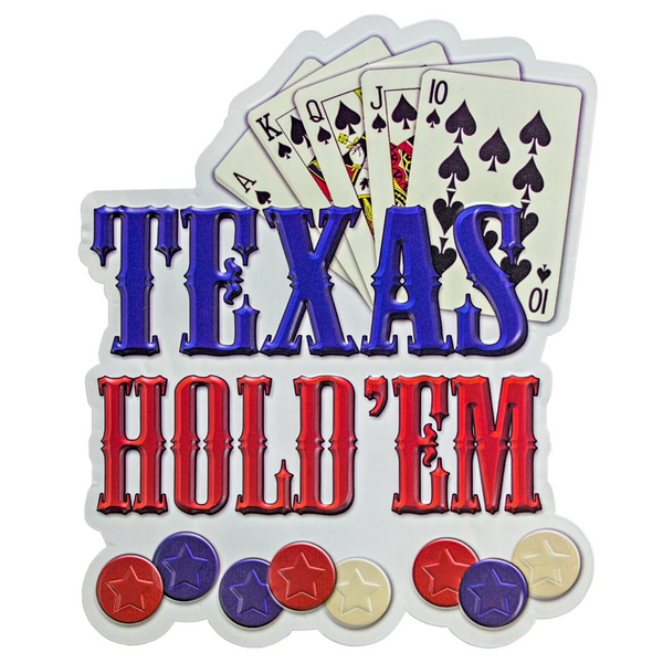 Texas Hold'Em Poker Cards Embossed & Shaped Metal Sign