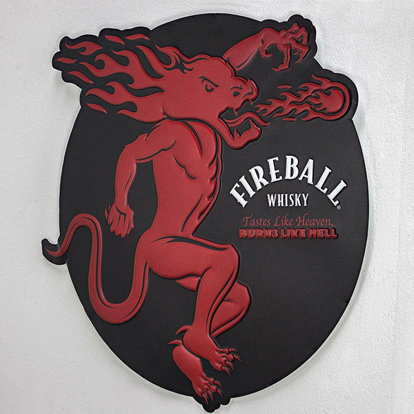 Fireball Whisky Tastes Like Heaven Burns Like Hell Embossed Metal Sign