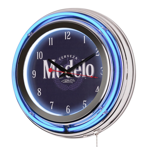 Modelo Retro Neon Clock 15" Round Design Flashing or Static Blue Light