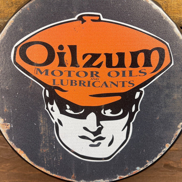 Oilzum Motor Oils Bottle Cap Shaped Metal Sign With Vintage Antique Finish