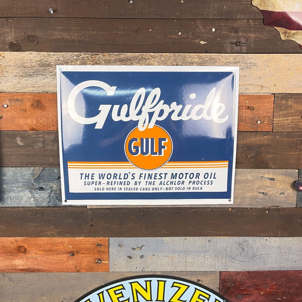 Gulf Motor Oil Gulf Pride Porcelain Enamel Sign Vintage Advertising