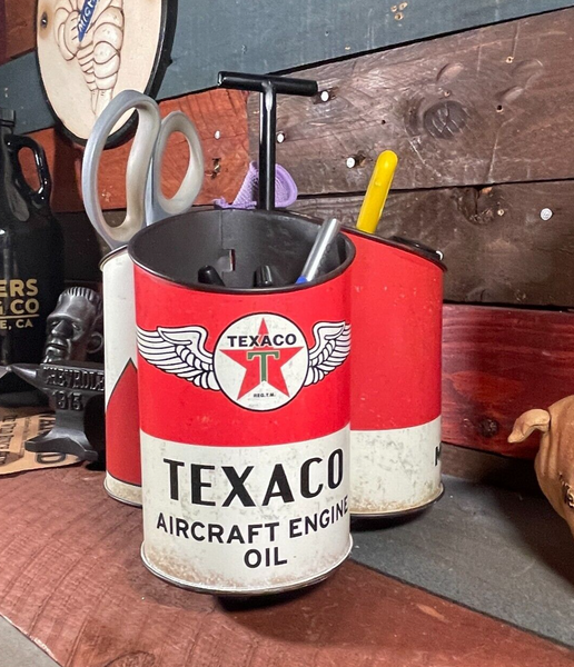 Texaco Oil Can Metal Caddy With Retro Vintage Inspired Design