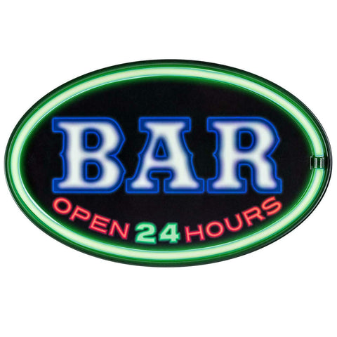 Bar Open 24 Hours - LED Light Rope 16" Oval Sign - Bar, Man Cave, Pub, Garage