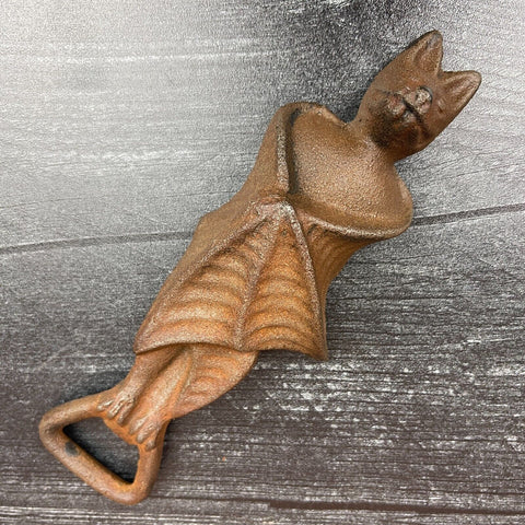 Bat Bottle Opener, Novelty Cast Iron Collectible W/ Antique Distressed Finish