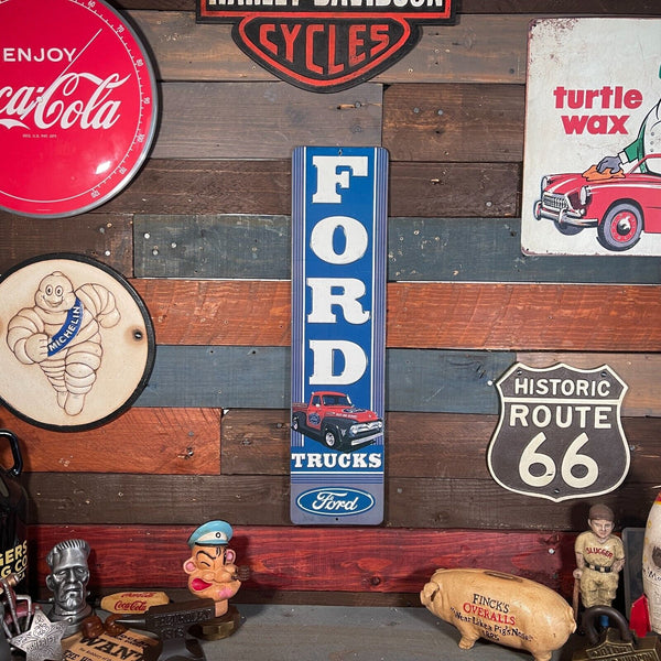 Ford Trucks Sales And Service Die Cut Embossed Hanging Metal Sign