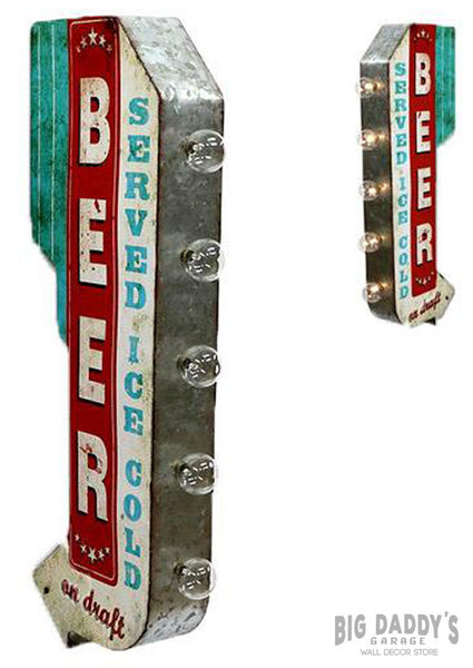 BEER Ice Cold On Draft Double Sided Metal Sign W/ LED Lights, Craft Bar Man Cave