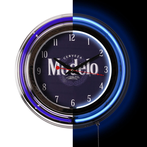 Modelo Retro Neon Clock 15" Round Design Flashing or Static Blue Light