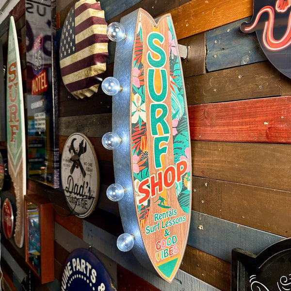 Surf Shop Surfboard LED Sign Double Sided Vintage Retro Off The Wall Design