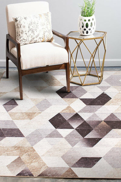 My Magic Carpet Lattice Geometric Neutral Washable 5’x7’ Area Rug