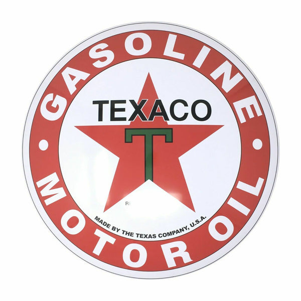 Texaco Red T Star 15" Domed Round Button Metal Sign, Garage, Man Cave, Bar Decor