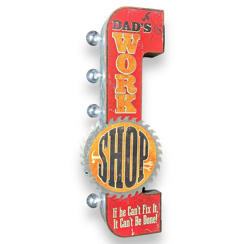 Dad's Work Shop LED Sign 25" Double Sided Vintage Retro Off The Wall Design