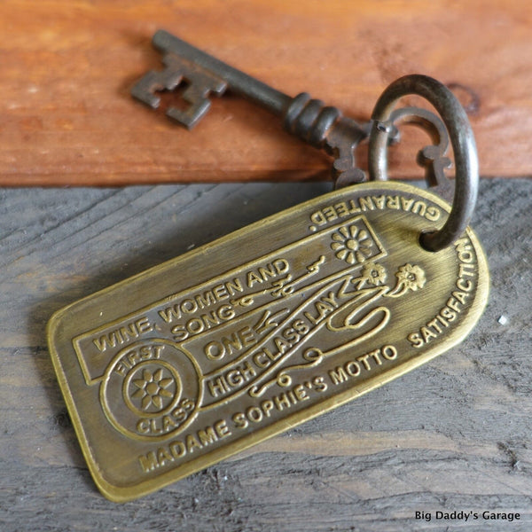 Historic Hotel De Paris Brothel Room Brass Tag & Key Antique Finish Bar Man Cave