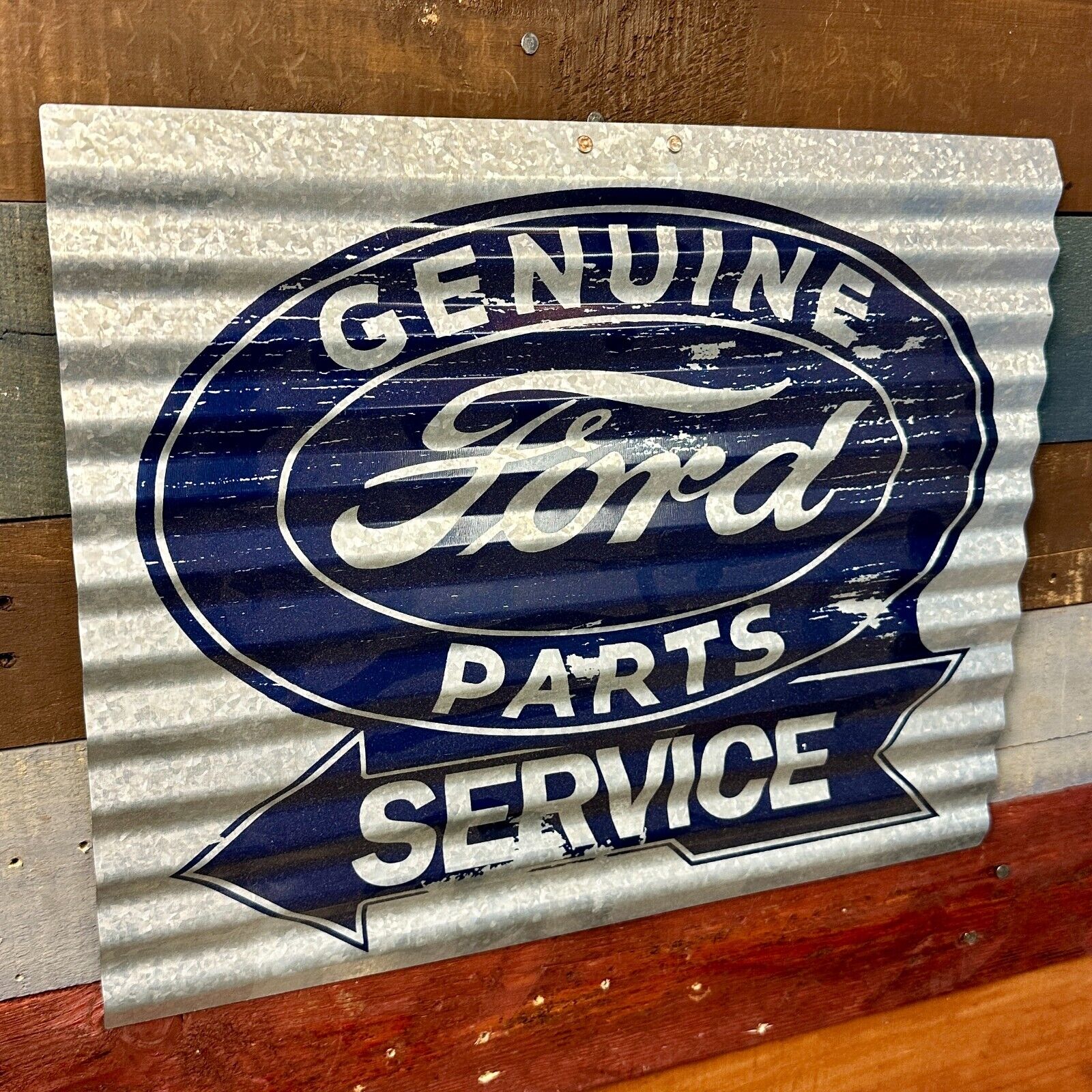 Ford Genuine Parts & Service Corrugated Metal Wall Sign Home Man