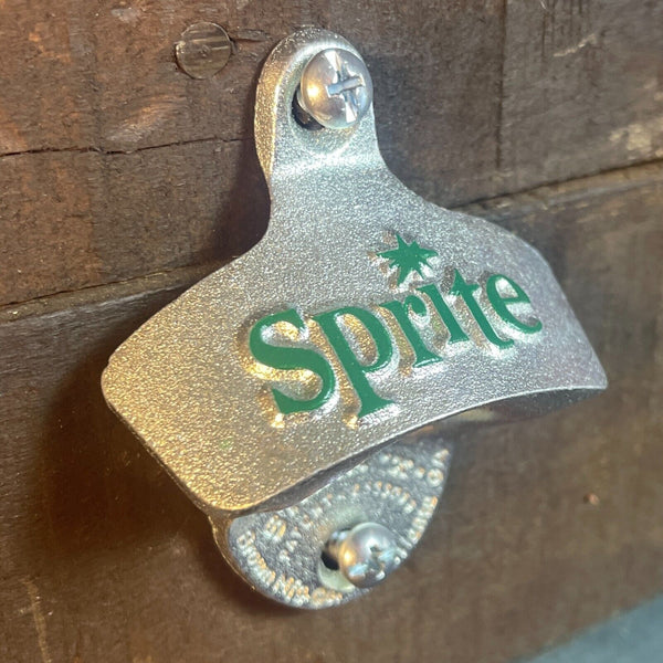 Sprite Bottle Opener Cast Iron Wall Mounted Vintage Chrome Finish