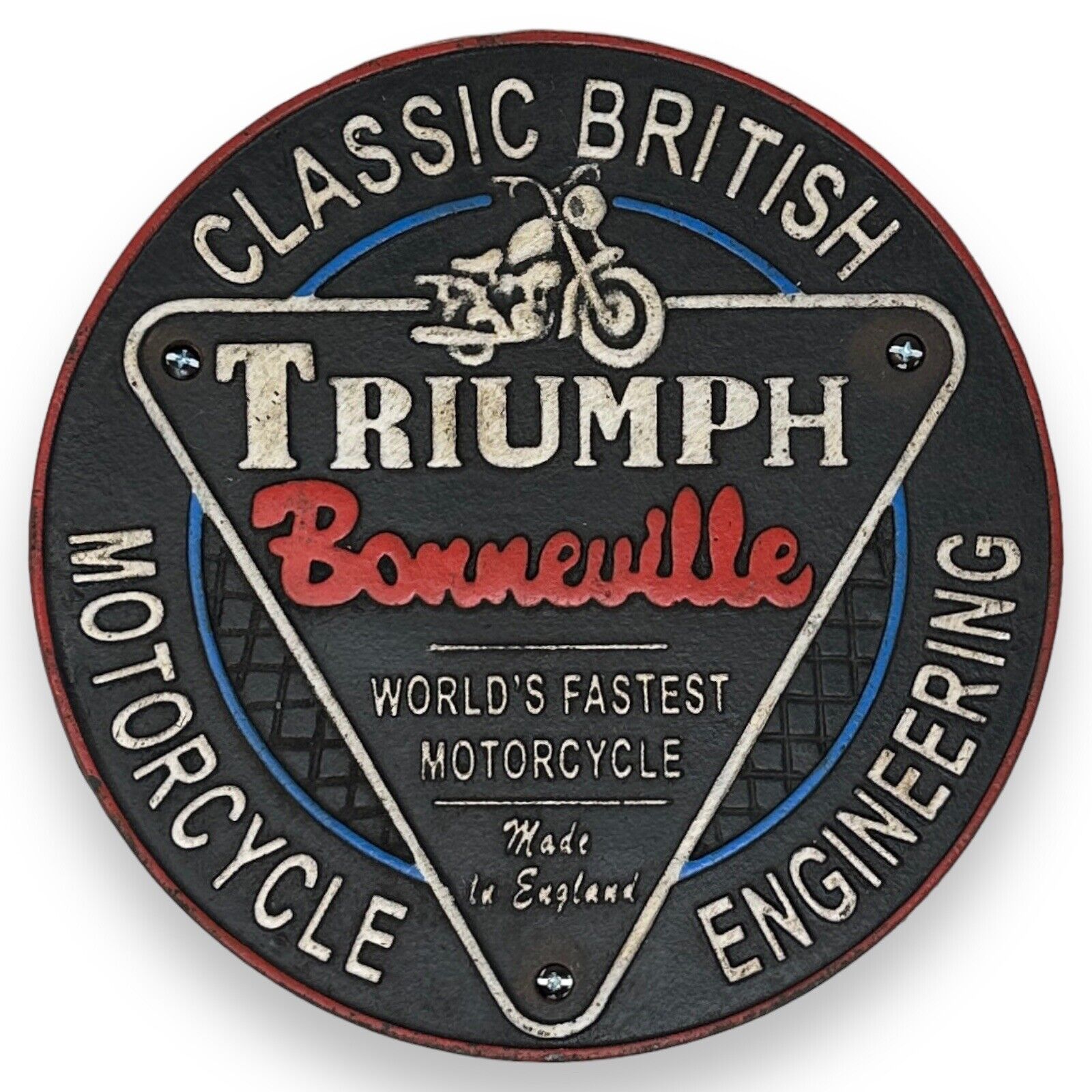 Triumph Bonneville Motorcycle Cast Iron Plaque Sign With Antique