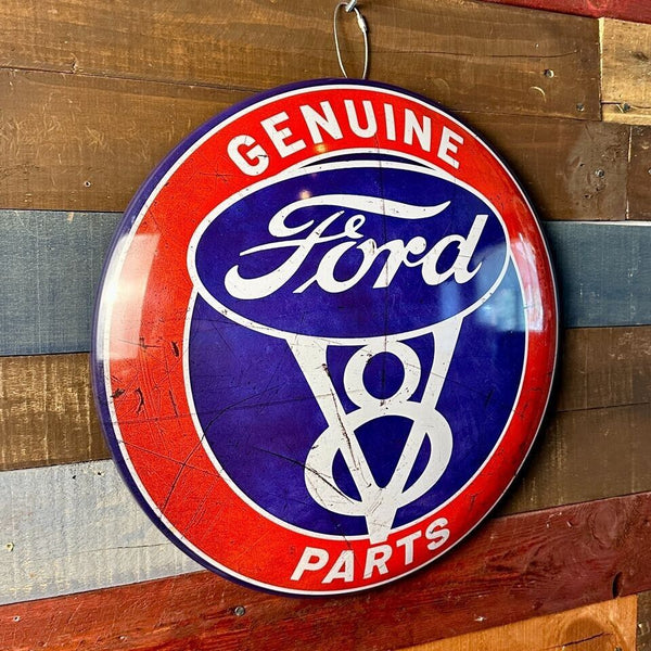 Ford V8 Genuine Parts Dome and Rounded 16" Metal Sign