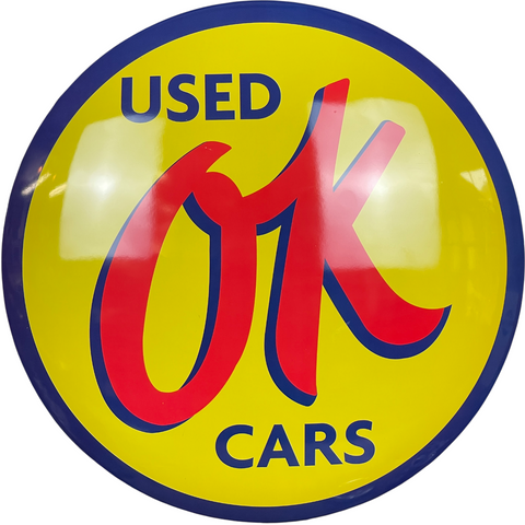 Chevrolet OK Used Cars Dome Sign 15" Round Metal Sign, Vintage Chevy Advertising