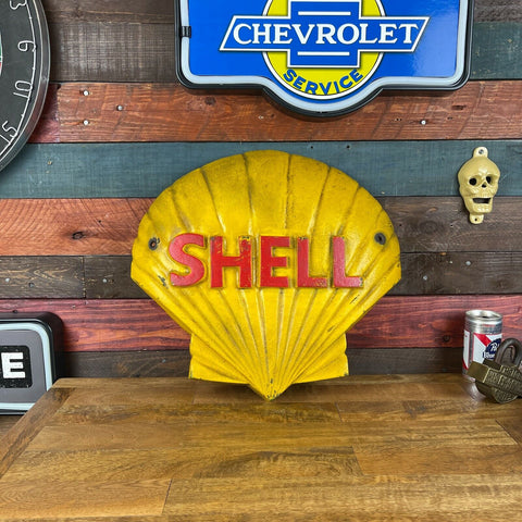 Shell Clam Logo Cast Iron Sign W/ Antique Finish, 16"x16", Game Room Man Cave