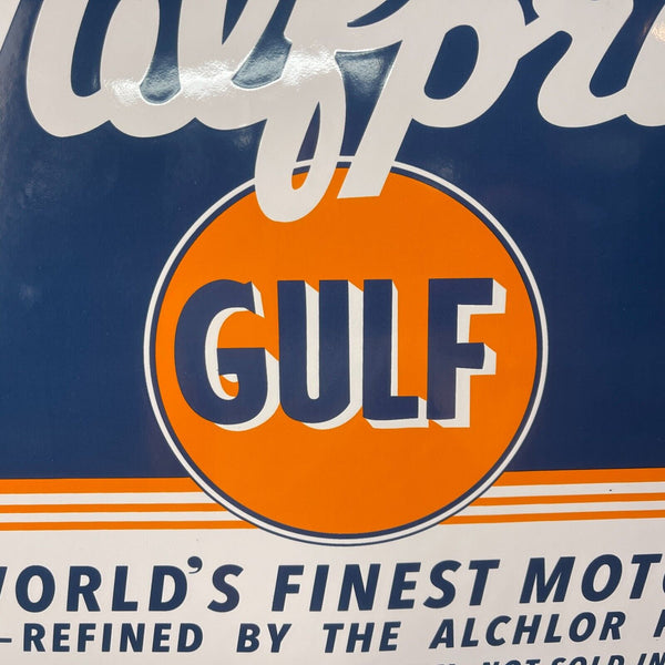 Gulf Motor Oil Gulf Pride Porcelain Enamel Sign Vintage Advertising